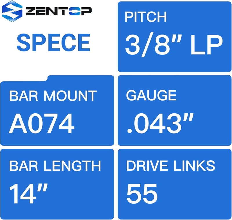 Zentop 16 Inch Chainsaw Bar and Chains, .043'' Gauge 3/8" LP Pitch 55DL Fits Stihl MS170, MS171, MS180c and More- 61PMN3, R55 - Image 2